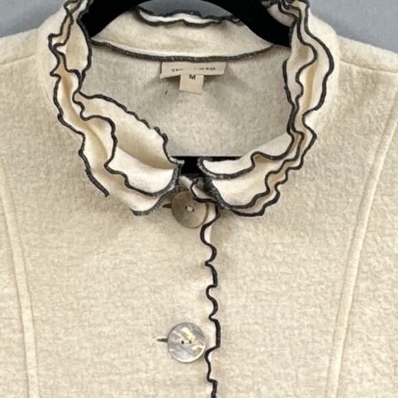 Venario Wool Sweater Cardigan M Cream Ruffled Artsy Career Edwardian Cottage Y2K - Picture 5 of 16
